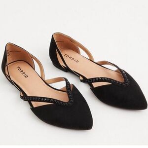 torrid Black Pointed D'Orsay Flats with Beaded Trim